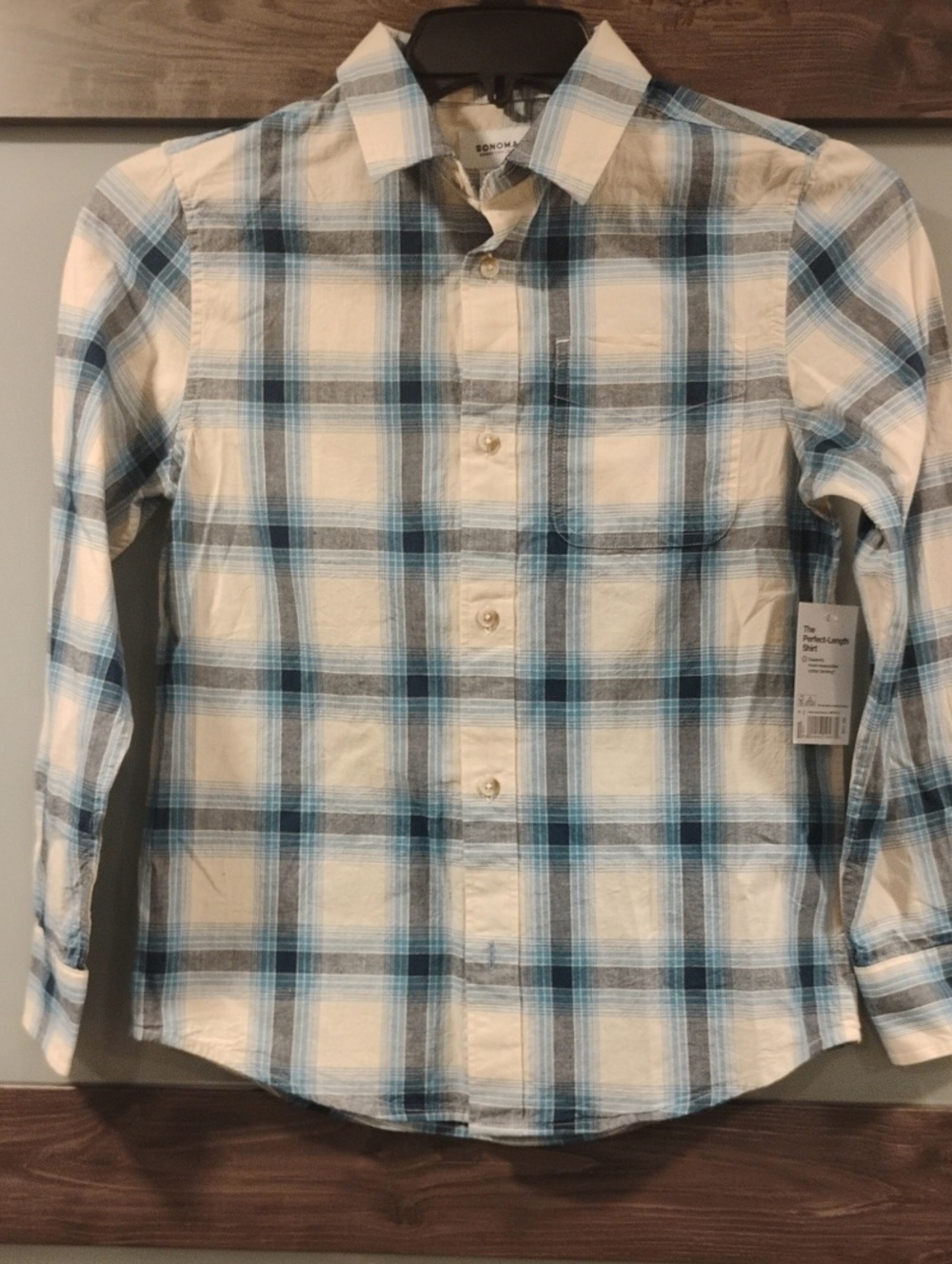 Sonoma Blue & White Plaid Long-Sleeve Button-Down Shirt